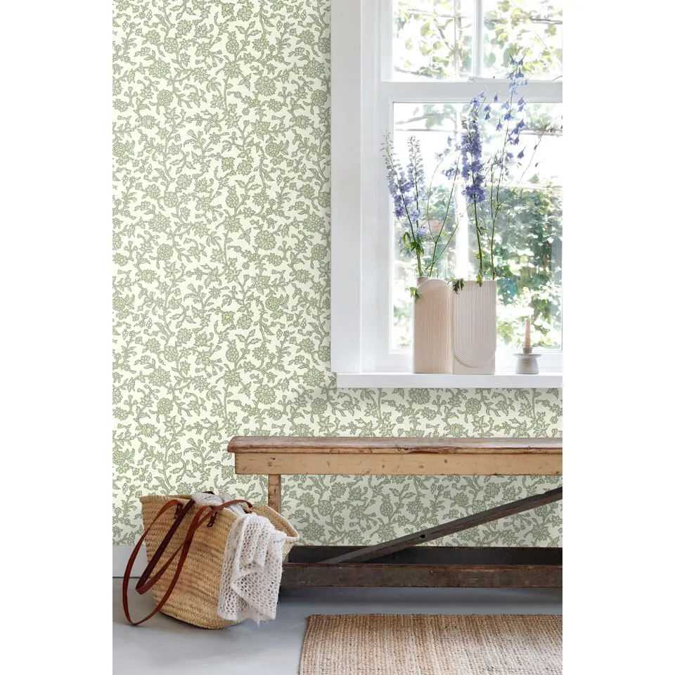 ESTAhome behang vintage bloemen groen - 50 x 900 cm