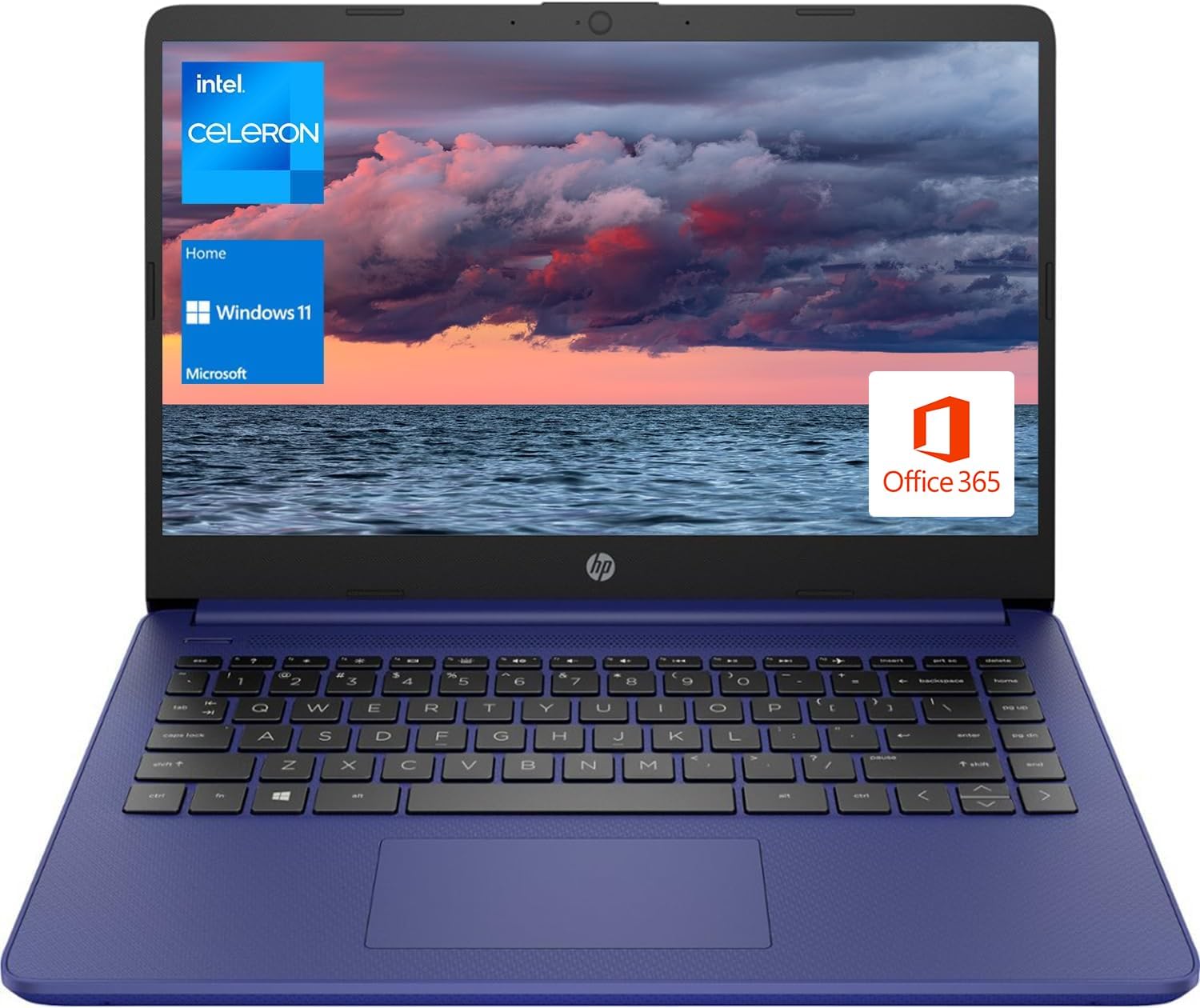 HP Portable Laptop  Student and Business  14 HD Display  Intel Quad-Core N4120  4GB DDR4 RAM  64GB eMMC  1 Year Office 365  Webcam  SD Card Reader  HDMI  Wi-Fi  Windows 11 Home  Blue  KKE Mousepad