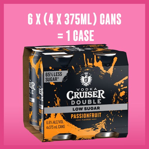 Vodka Cruiser Double Passionfruit, Low Sugar, Refreshing Flavoured Pre-Mixed Vodka Drink, 6.8% ABV, 375mL (Case of 24 Cans)