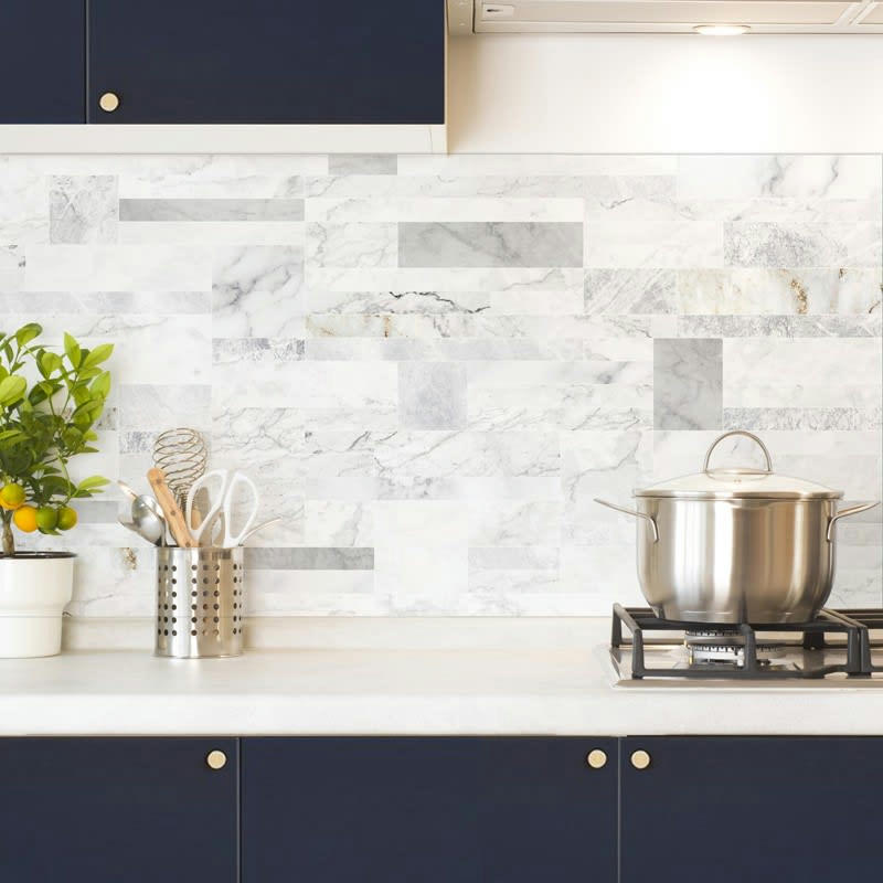 MARBRE RETTANGOLO - Crédence cuisine Lot de 2 crédences ALU L120xH50cm Gris Géométrique