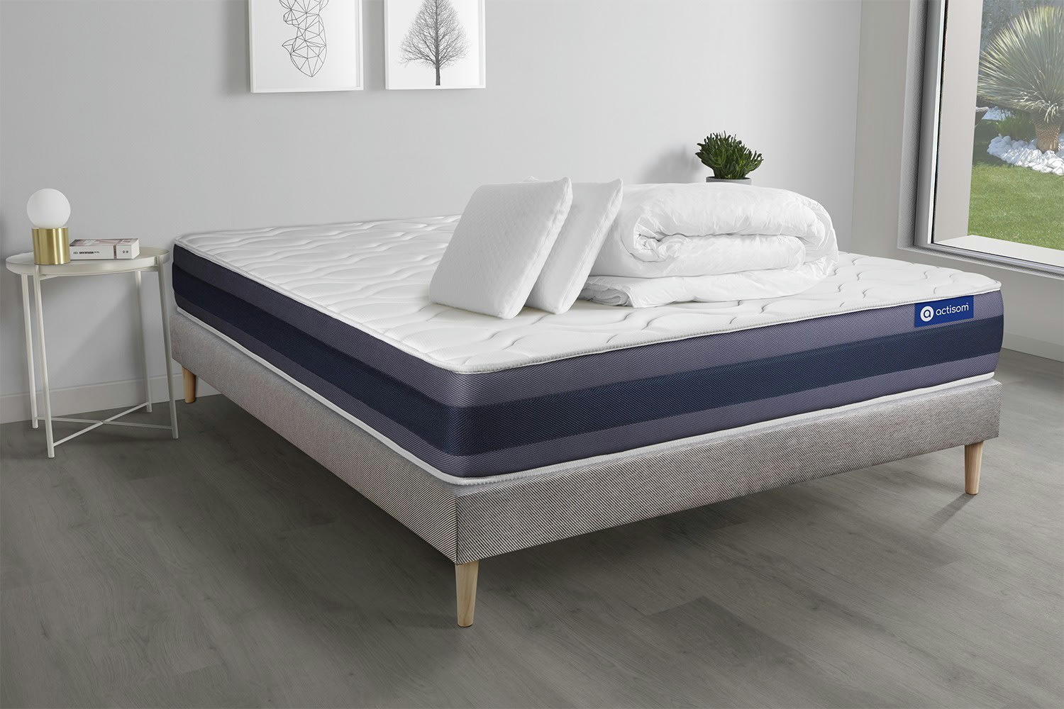 ACTILATEX MORPHO - Pack prêt à dormir 140x200 cm sommier kit gris