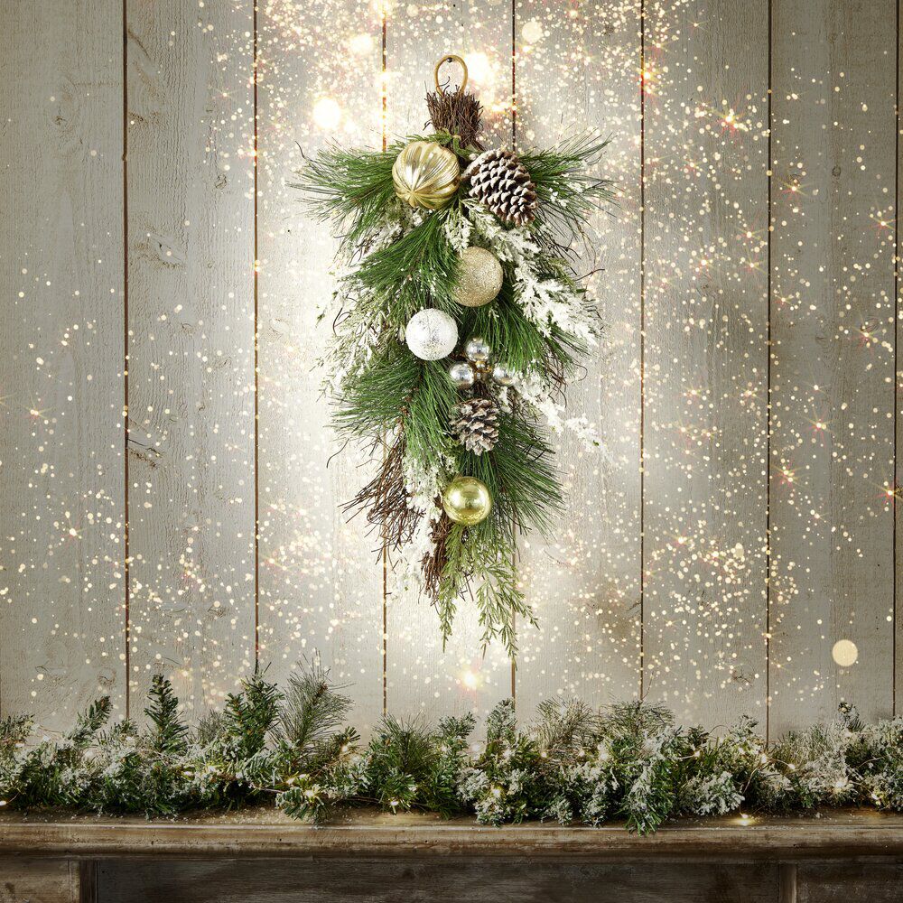 Décoration de No&euml;l doré et vert à suspendre ou poser H50cm