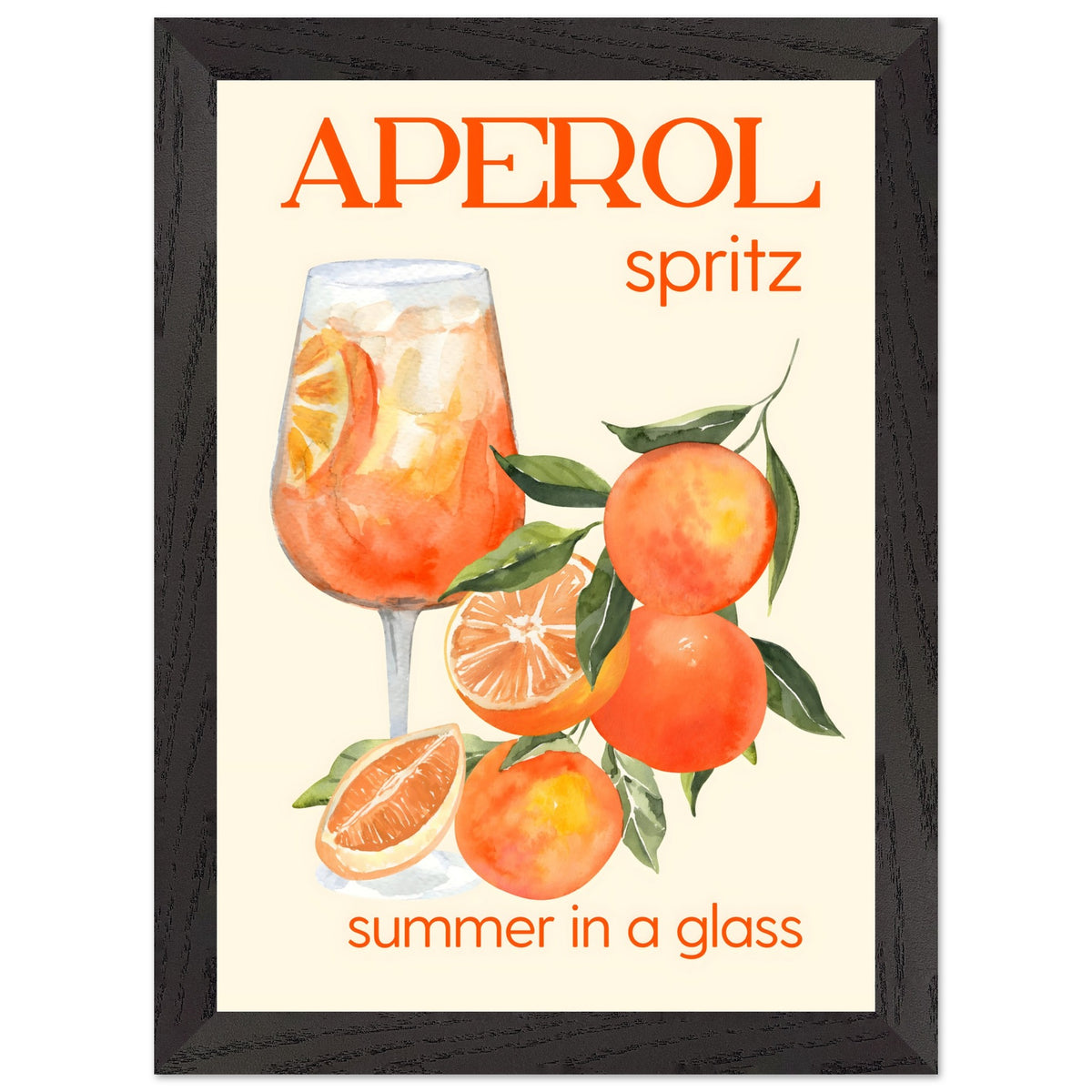 Artfulprints Poster met Lijst Aperol Spritz - Summer in a glass  - A4 21x29.7 cm - Oranje