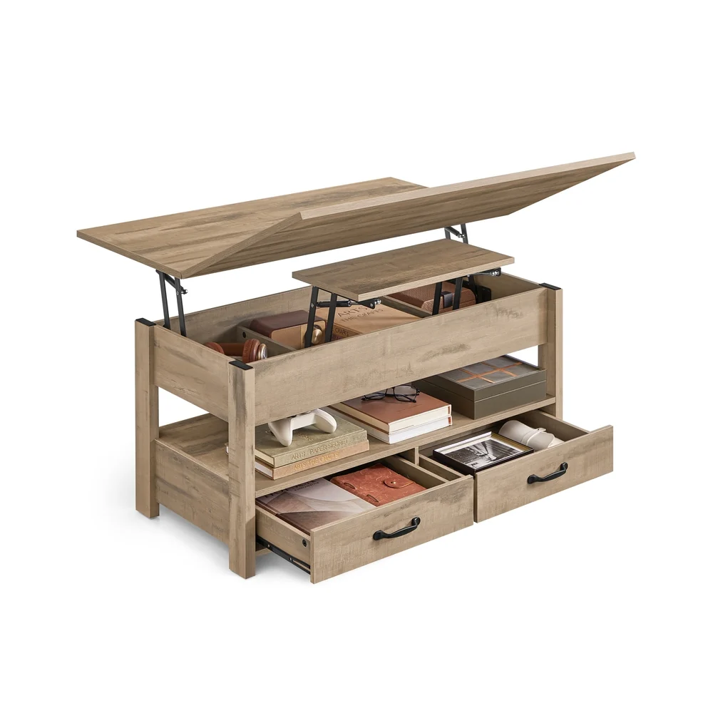 Table basse relevable avec rangements et tiroirs