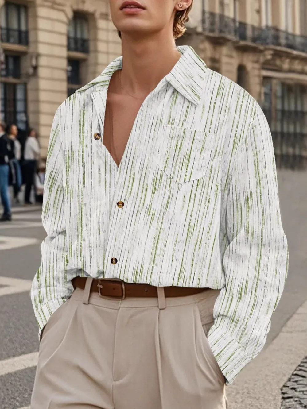 Men's Full Size Button Down Long Sleeve Striped Shirt Plus Size