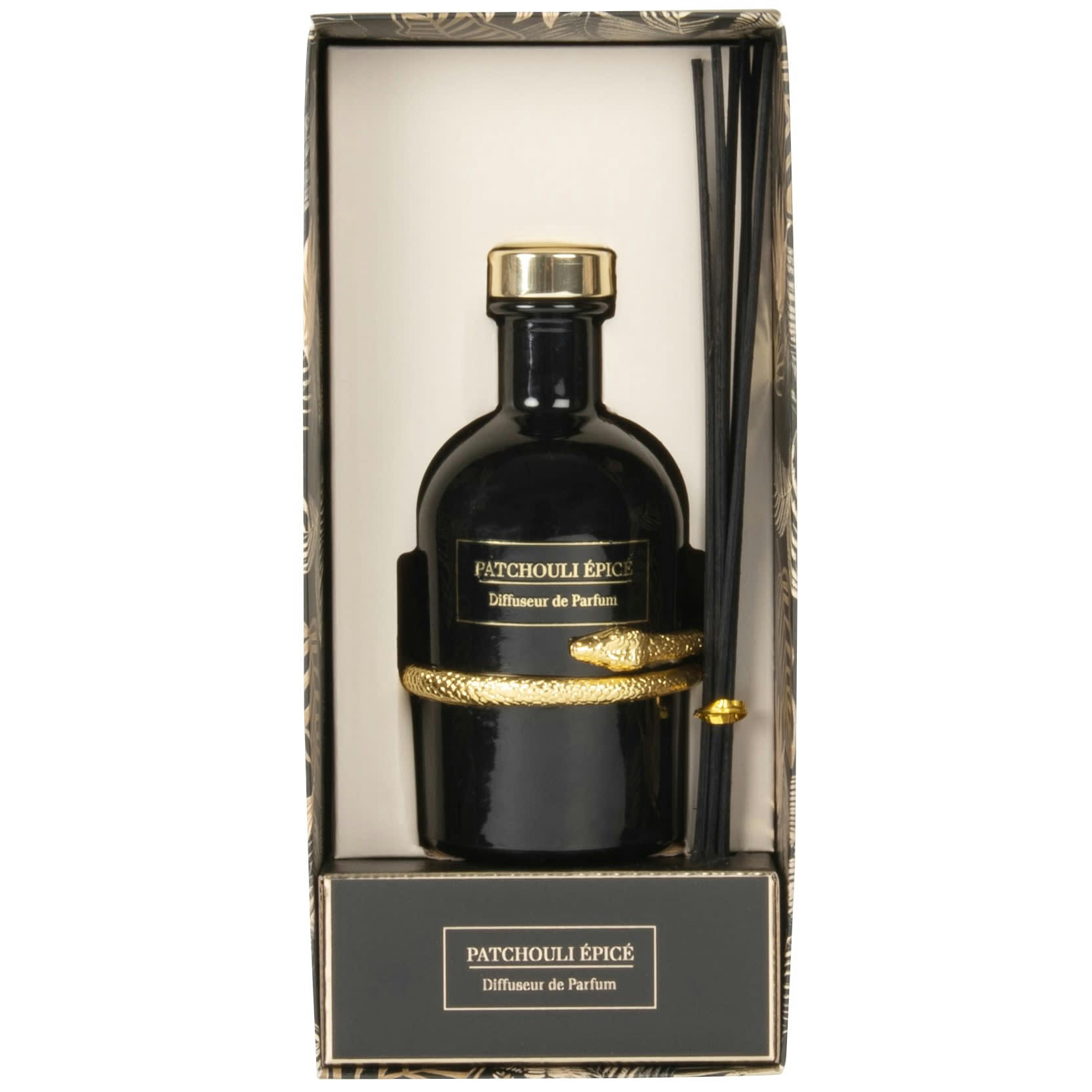 - Diffuseur en verre noir et doré parfum bois épicé 200ML