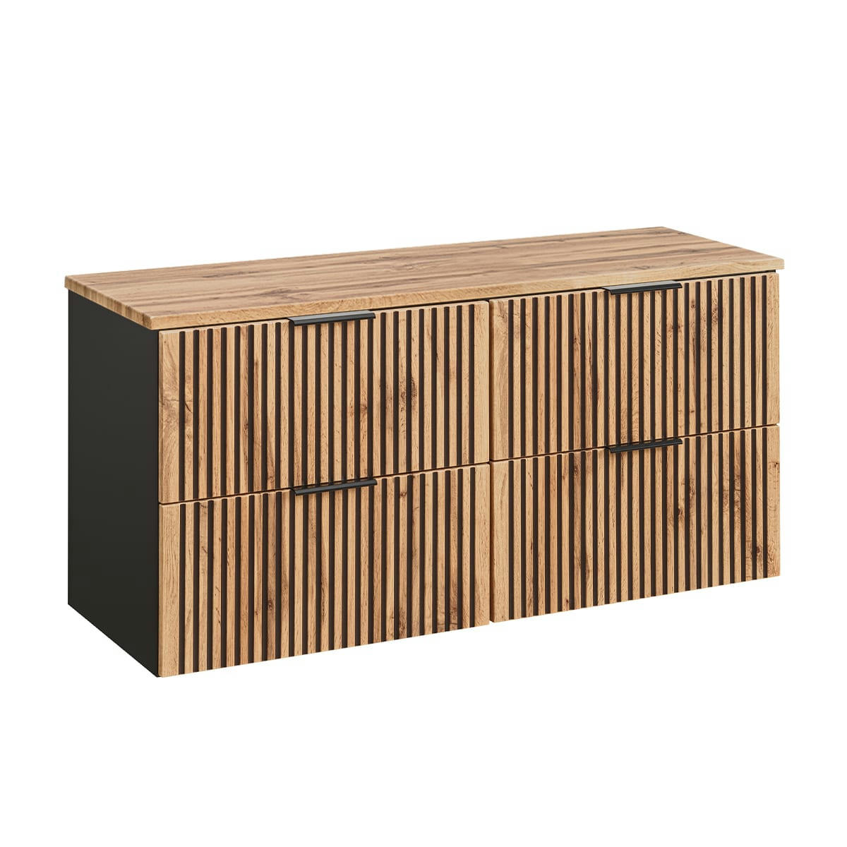 - Meuble sous-vasque 120cm plan de toilette naturel et noir