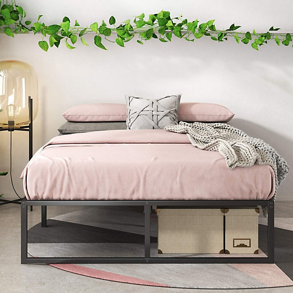 Lit Sommier Métallique Noir 36cm   Support Latte Design Moderne Chambre Lit Mixte Robuste 140 x 190 cm Espace Rangement