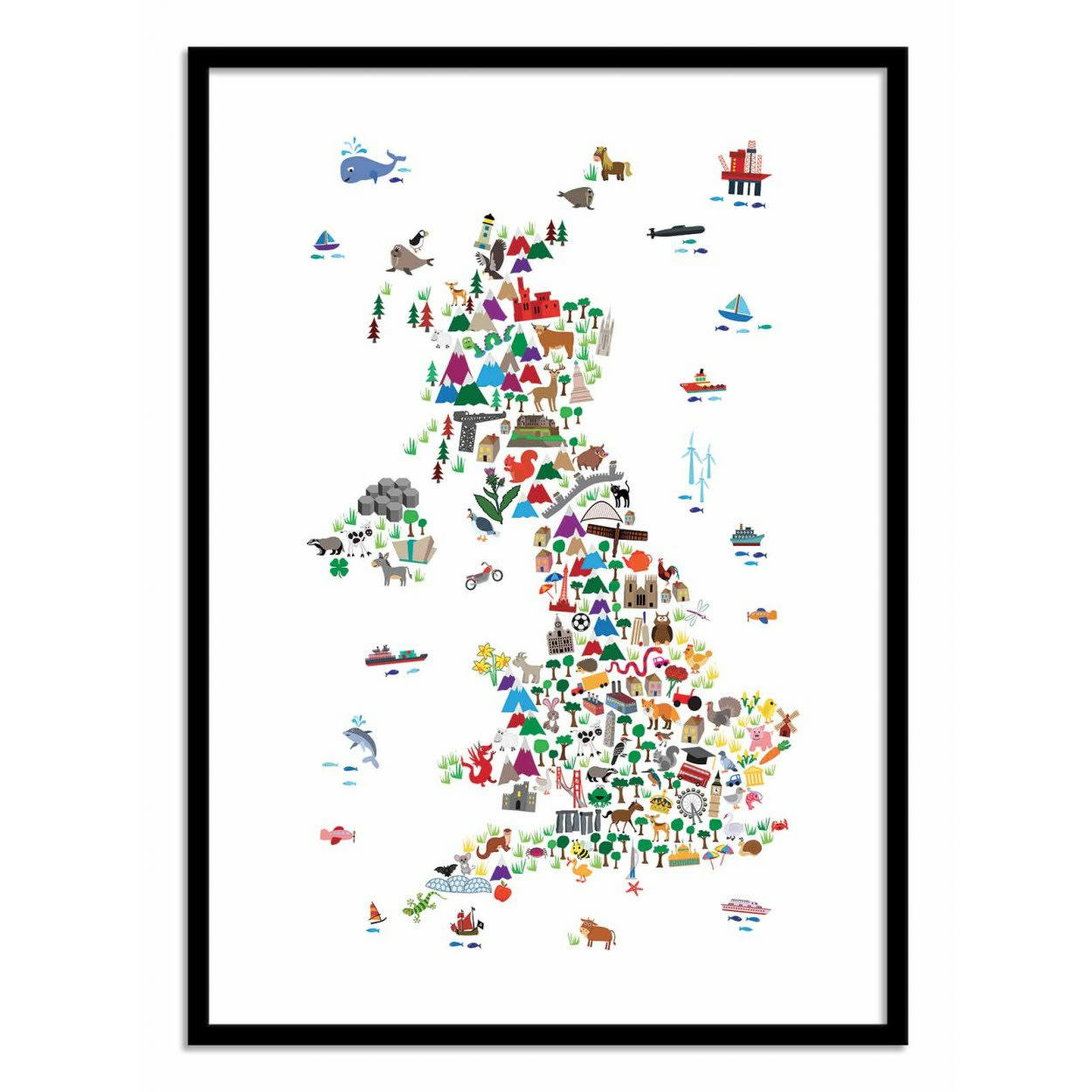 MICHAEL TOMPSETT - ANIMAL MAP OF UNITED KINGDOM -  Affiche d'art enfant 30 x 40 cm