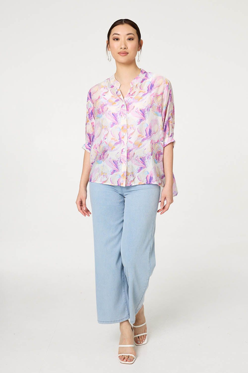 Izabel London Abstract Curve Hem 3/4 Sleeve Blouse
