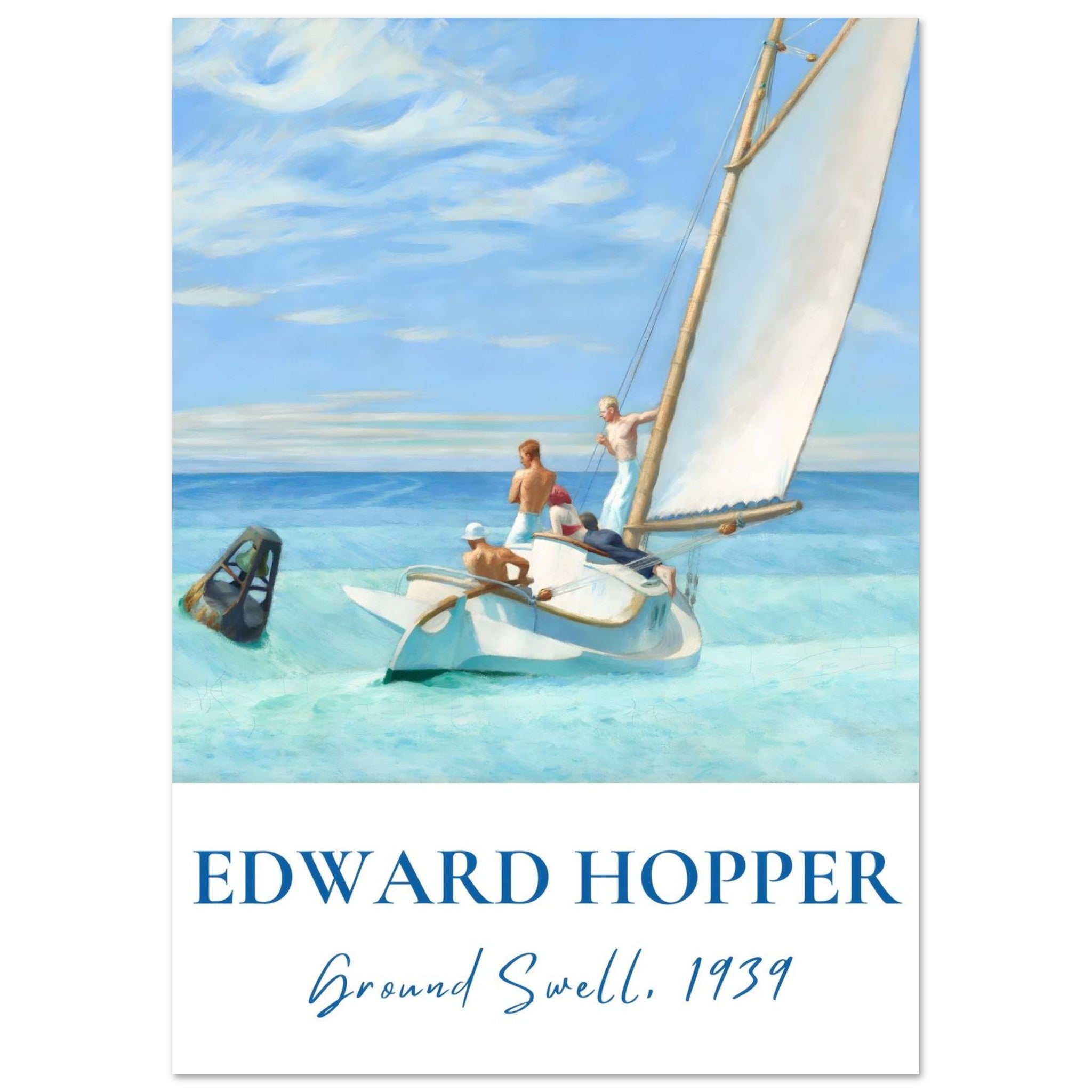Artfulprints Poster Edward Hopper - Ground swell  - A4 21x29.7 cm - Blauw