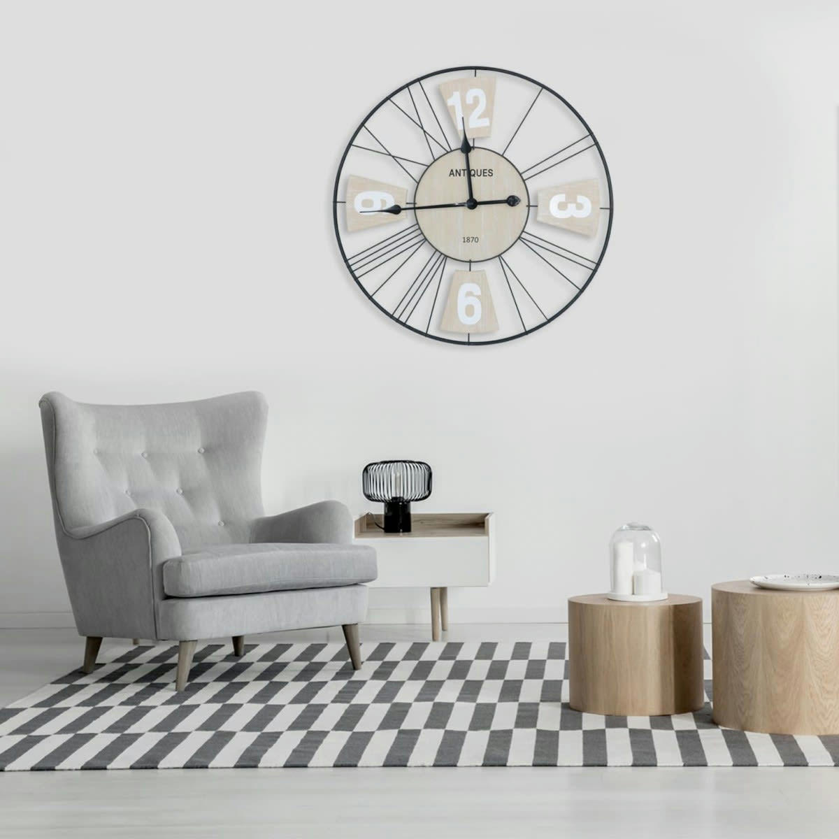 CHESTER - Horloge métal et panneaux de bois D60