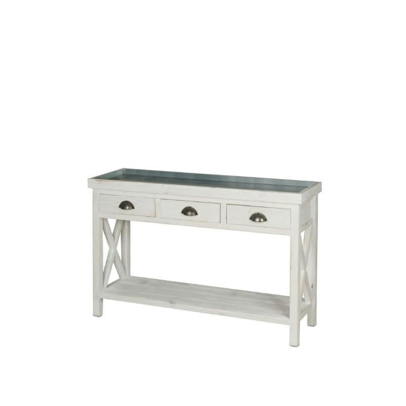 - Table console fleuriste avec plateau zinc bois massif