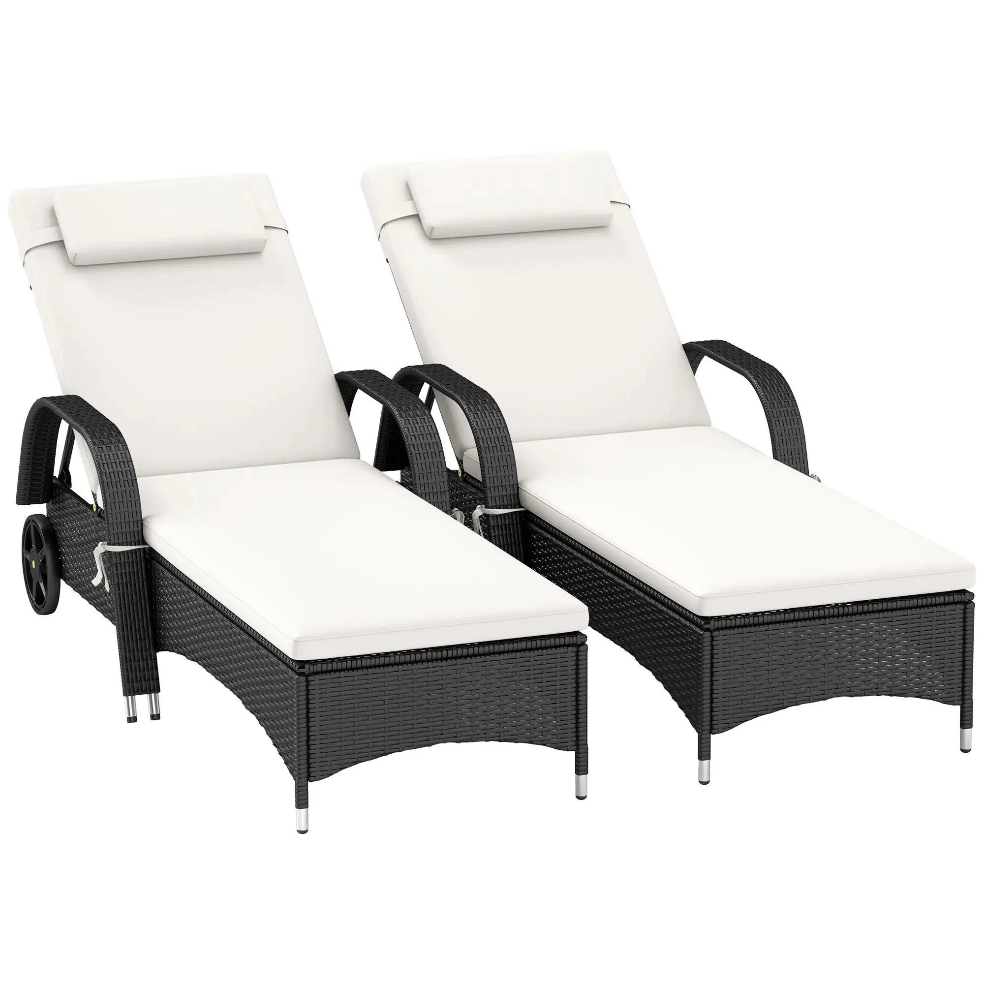 2PC Zero Gravity Recliner, Deep Cushion PE Rattan Patio Chair, Cream