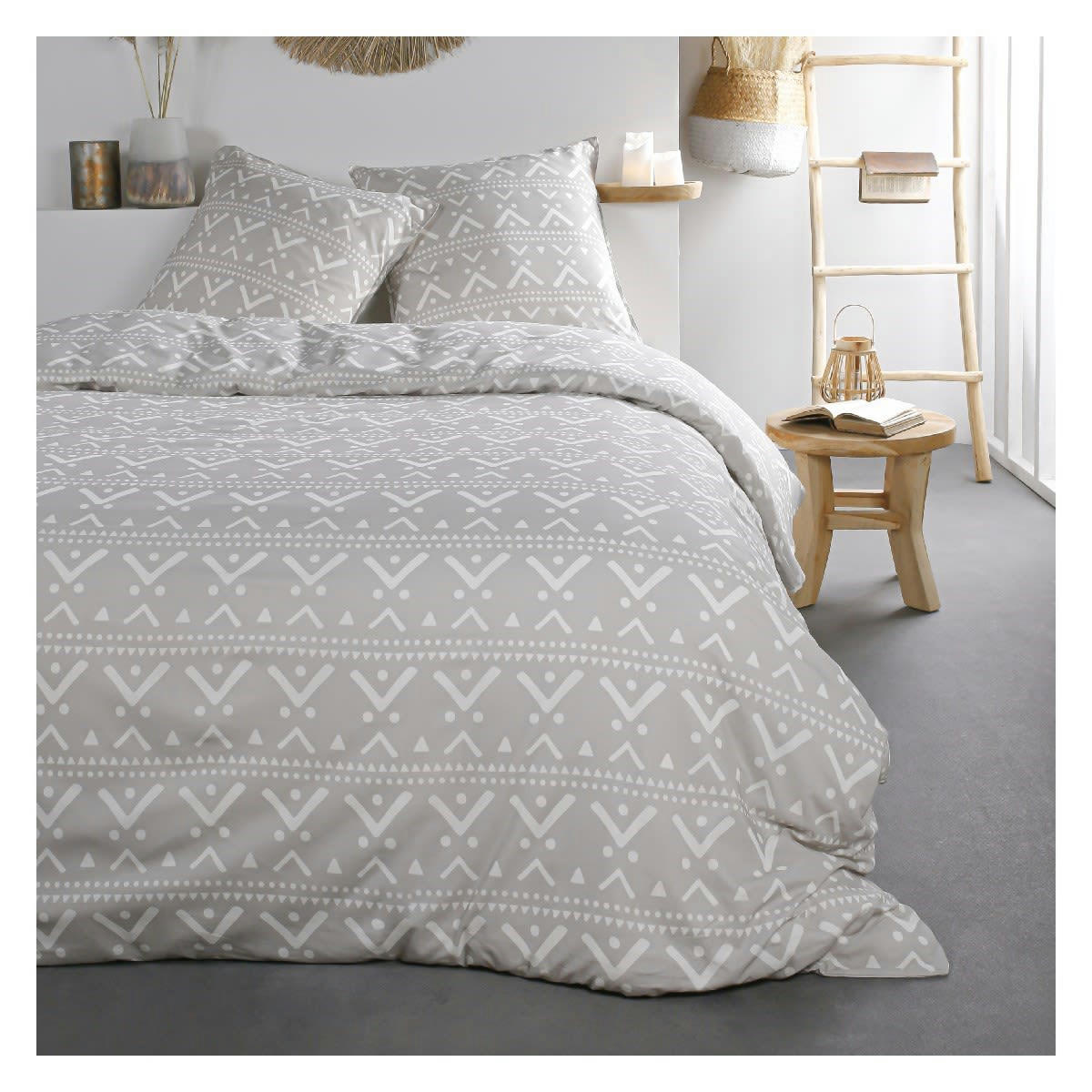 SUNSHINE - Parure de lit 2 personnes imprimé en Coton Gris 240x260 cm
