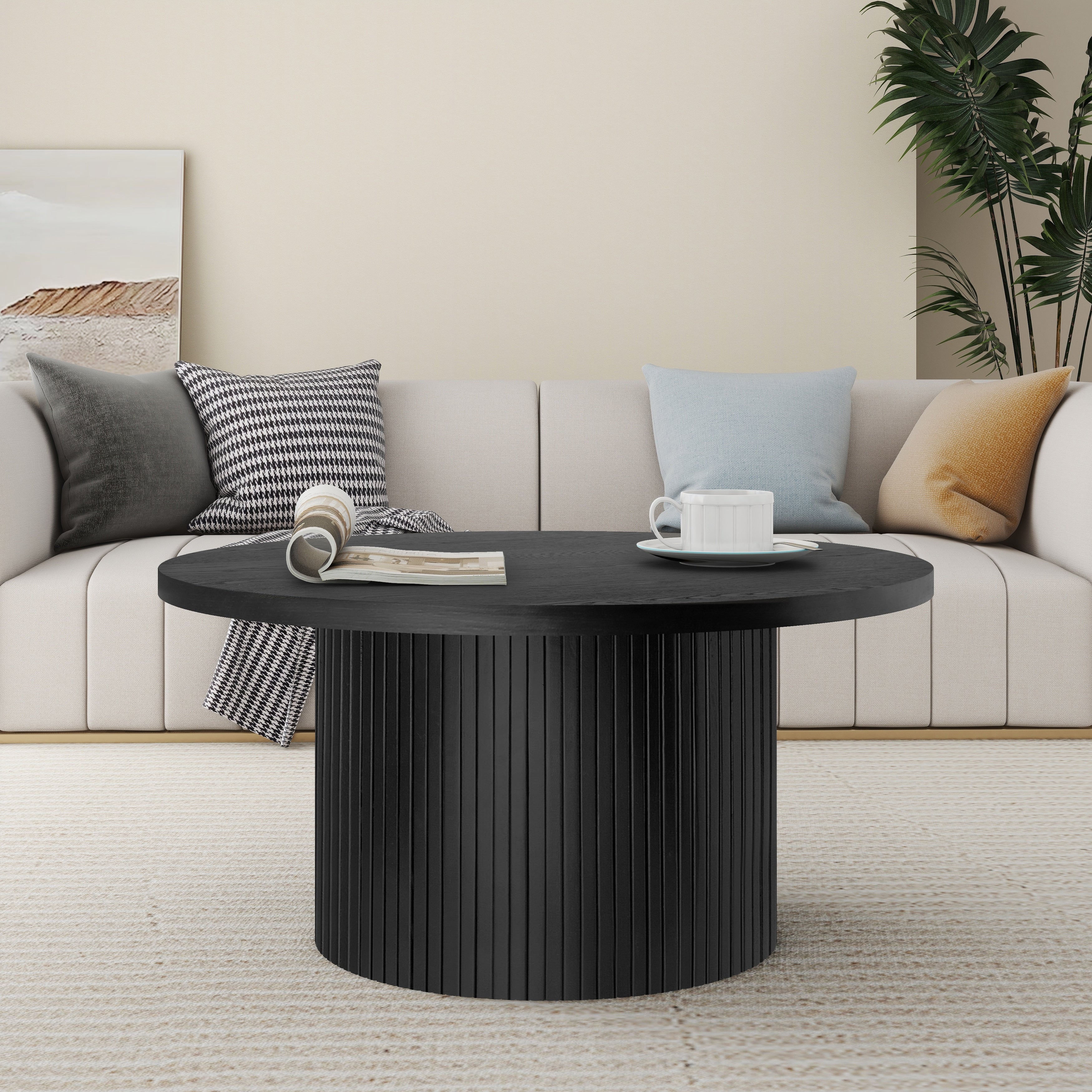 Round Coffee Table Ribbed Pedestal Coffee Table