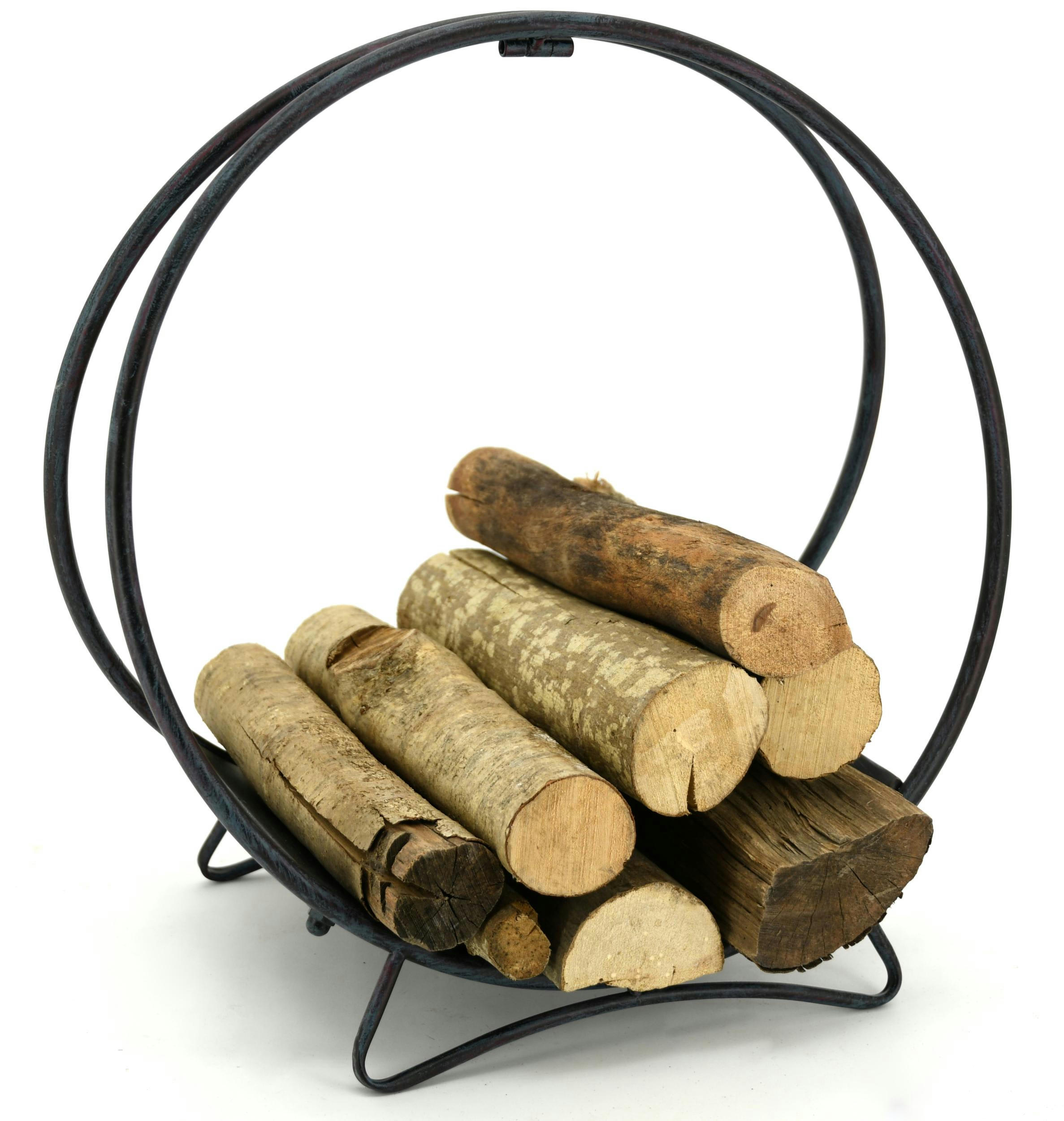 - Porte-bûches rond en métal vieilli