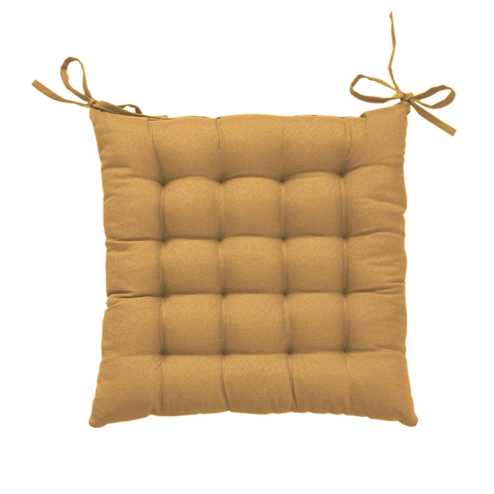 - Galette de chaise unie et piquée polyester jaune ocre 38x38 cm
