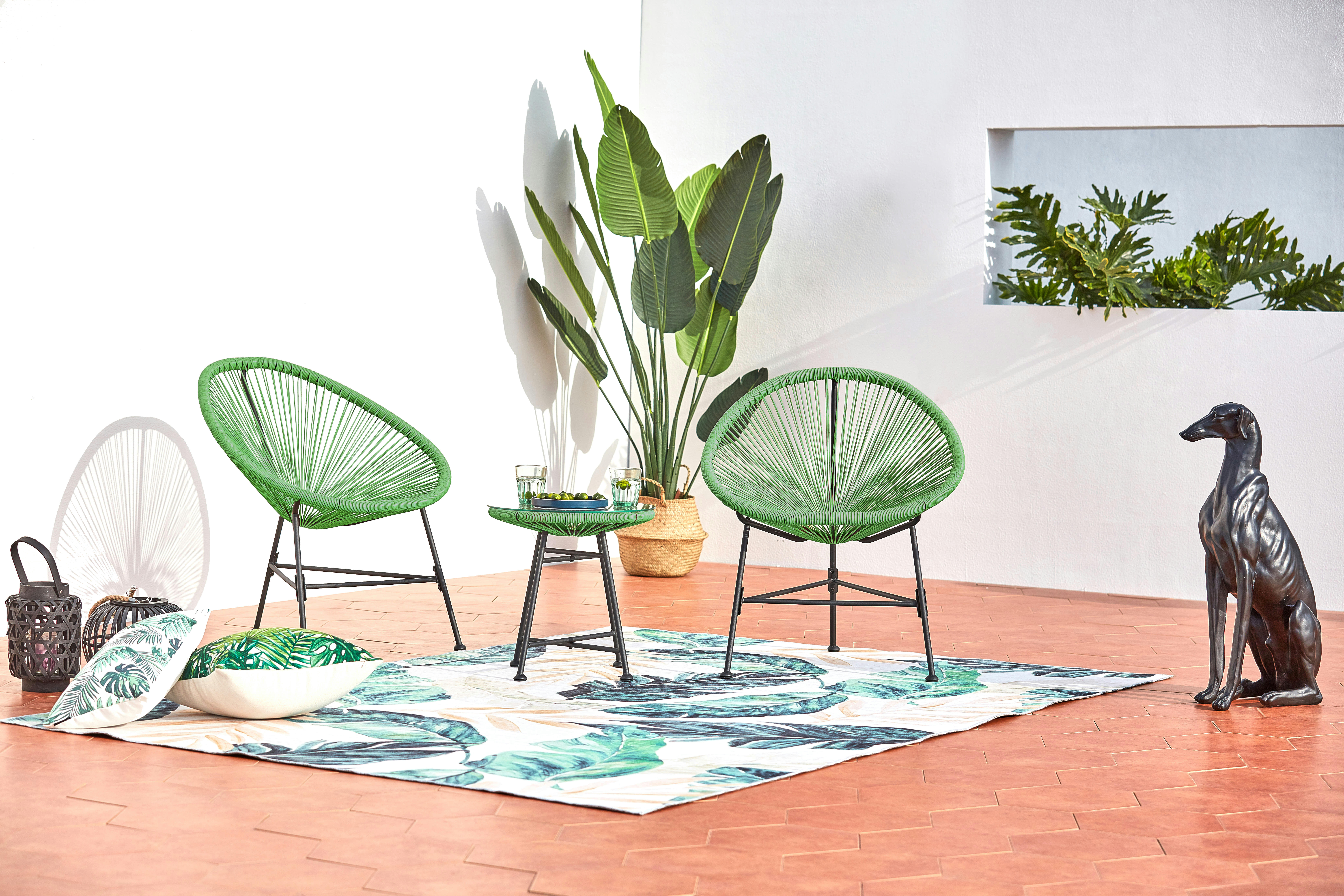 ACAPULCO - Salon de jardin 2 fauteuils ronds et table basse vert