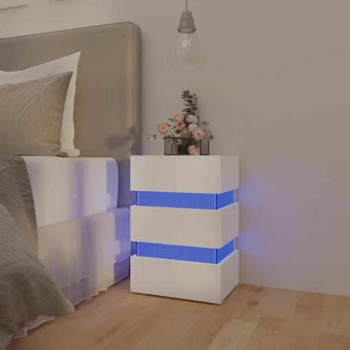 NNEVL LED Bedside Cabinet High Gloss White 45x35x67 cm Chipboard