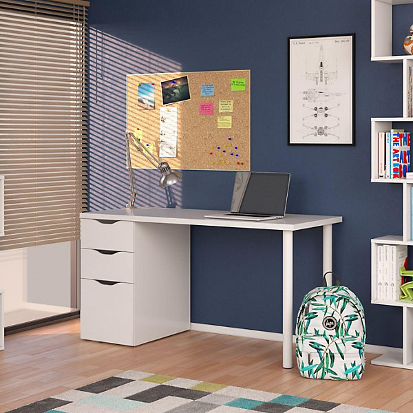 Bureau reversible avec tiroir coloris Blanc Artic - 74 x 138 x 60 cm