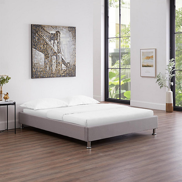 Lit futon double NIZZA, 140 x 190 cm, avec sommier, revêtement en tissu gris