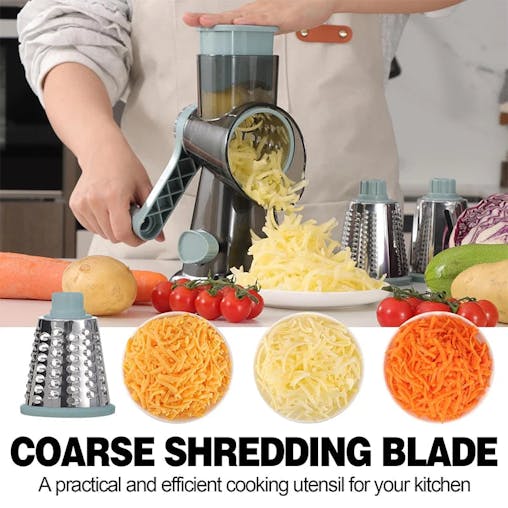 NNEOBA 3-in-1 Rotary Cheese Grater &ndash; Versatile Manual Vegetable Slicer & Nut Grinder (Blue)