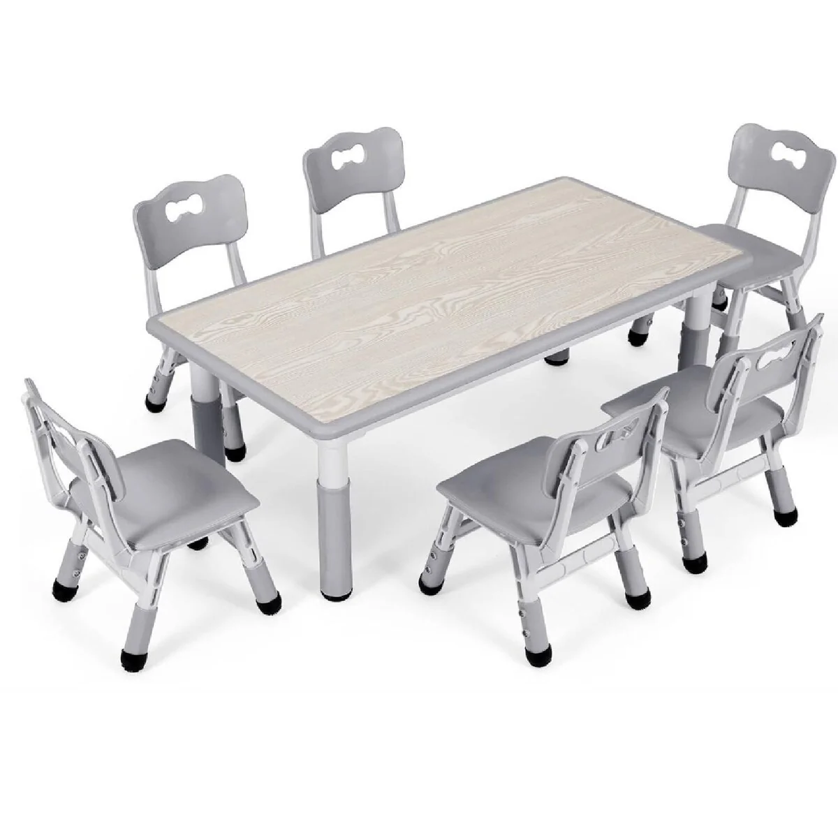 Height Adjustable Kids Table and 6 Chair Set for Ages 2-10 - N/A