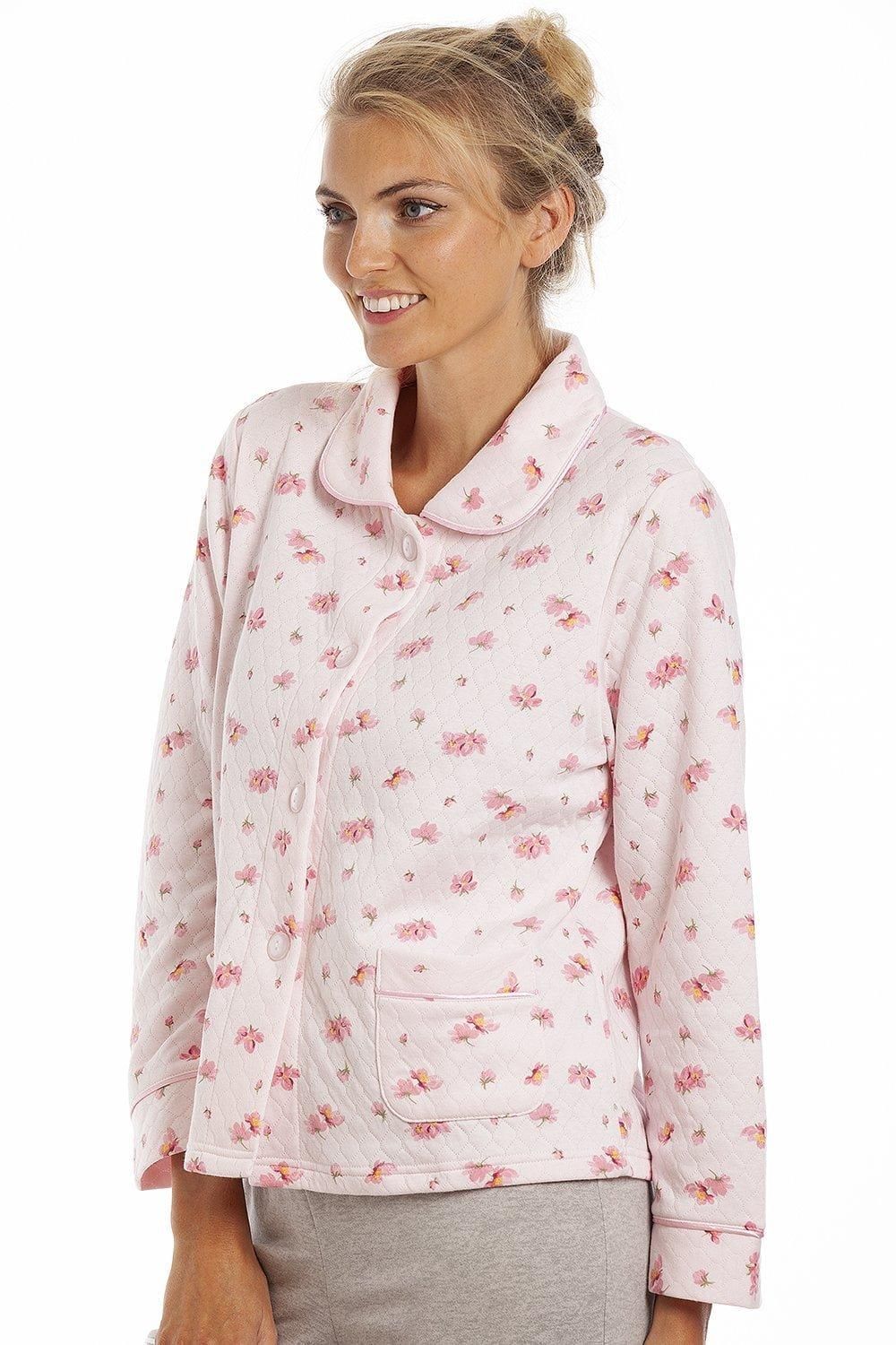 Camille Button Up Mock Quilted Floral Bed Jacket