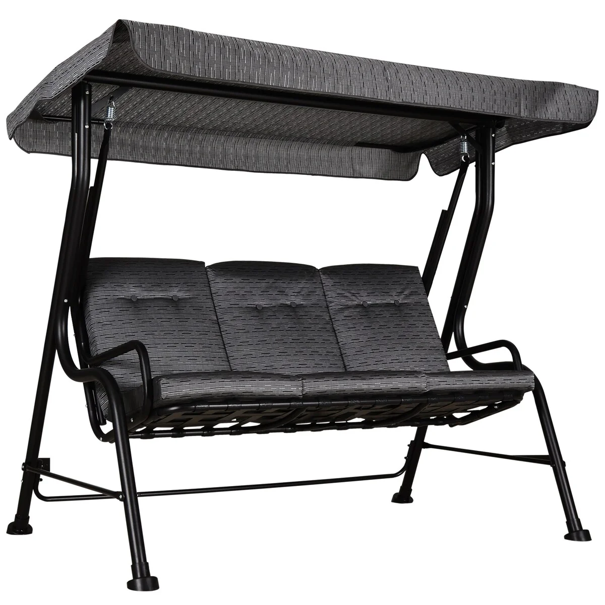 3-Seat Patio Swing Chair w/ Adjustable Canopy, Removable Cushion