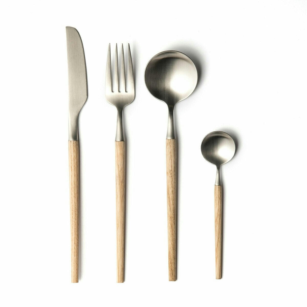 Ménagère 16 pièces, inox et bois de frêne, Emako