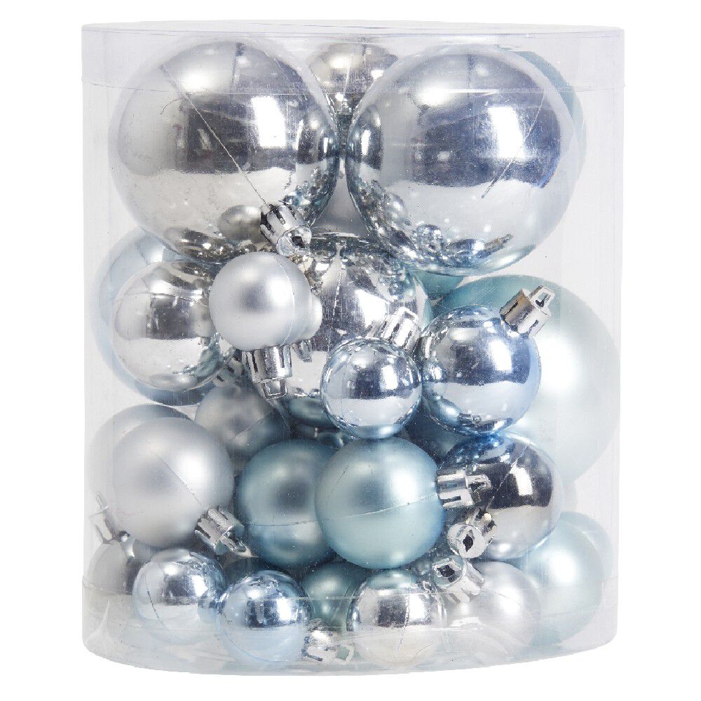 Boule de No&euml;l brillante bleu et argenté x50