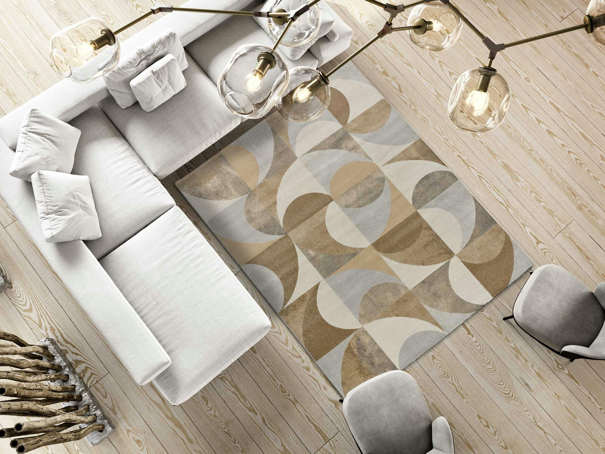 CREAM - Tapis géométrique en beige, 080X150 cm