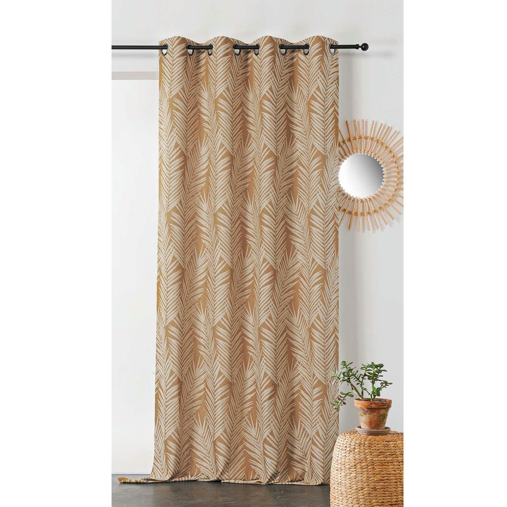 - Rideau imprimé feuille de palmier coton jaune ocre 140x240 cm