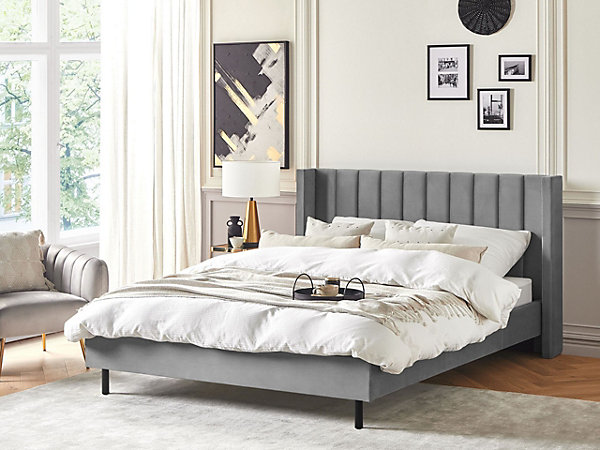 Lit avec sommier Velours VILLETTE 180 x 200 cm Gris