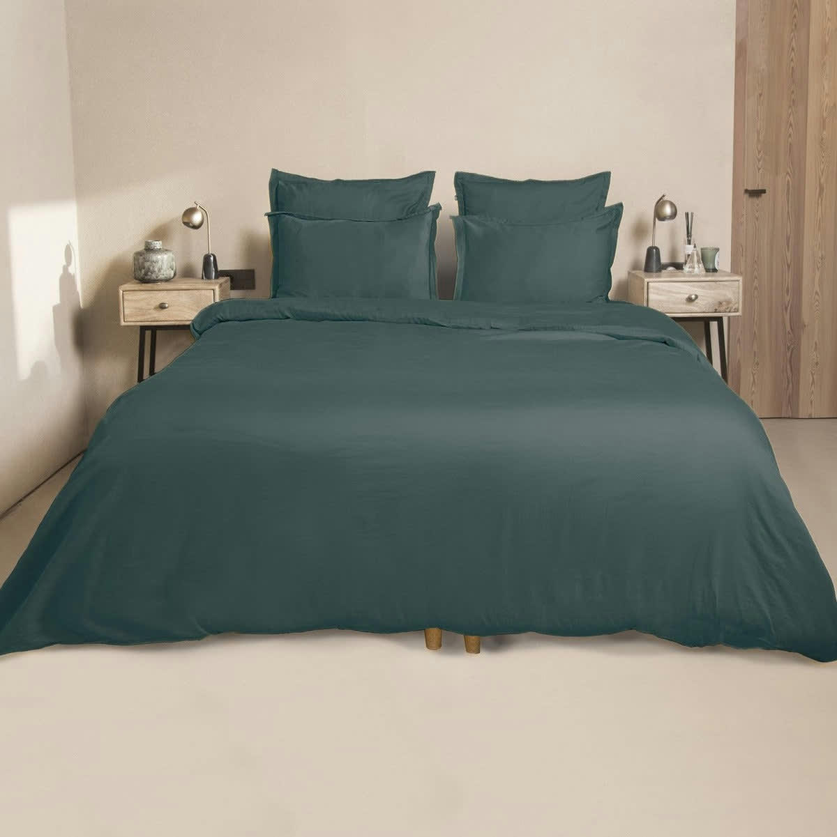 JULIA - Drap housse satin de coton  180x200x40 canard