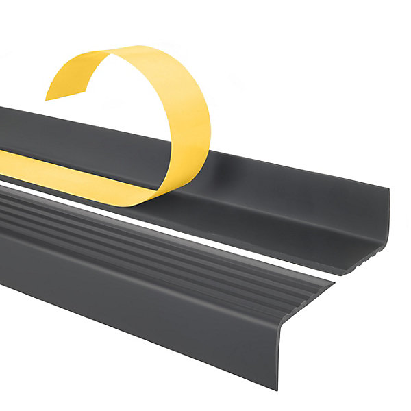 5x Nez de marche PVC antidérapant 40x25 mm QUEST, profil autocollant avec rainures, 100 cm, gris fonce