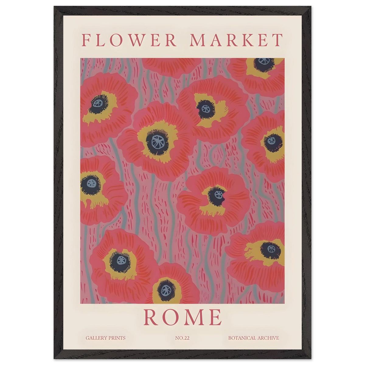 Artfulprints Poster met Lijst Flower market - Rome  - 50x70 cm - Roze
