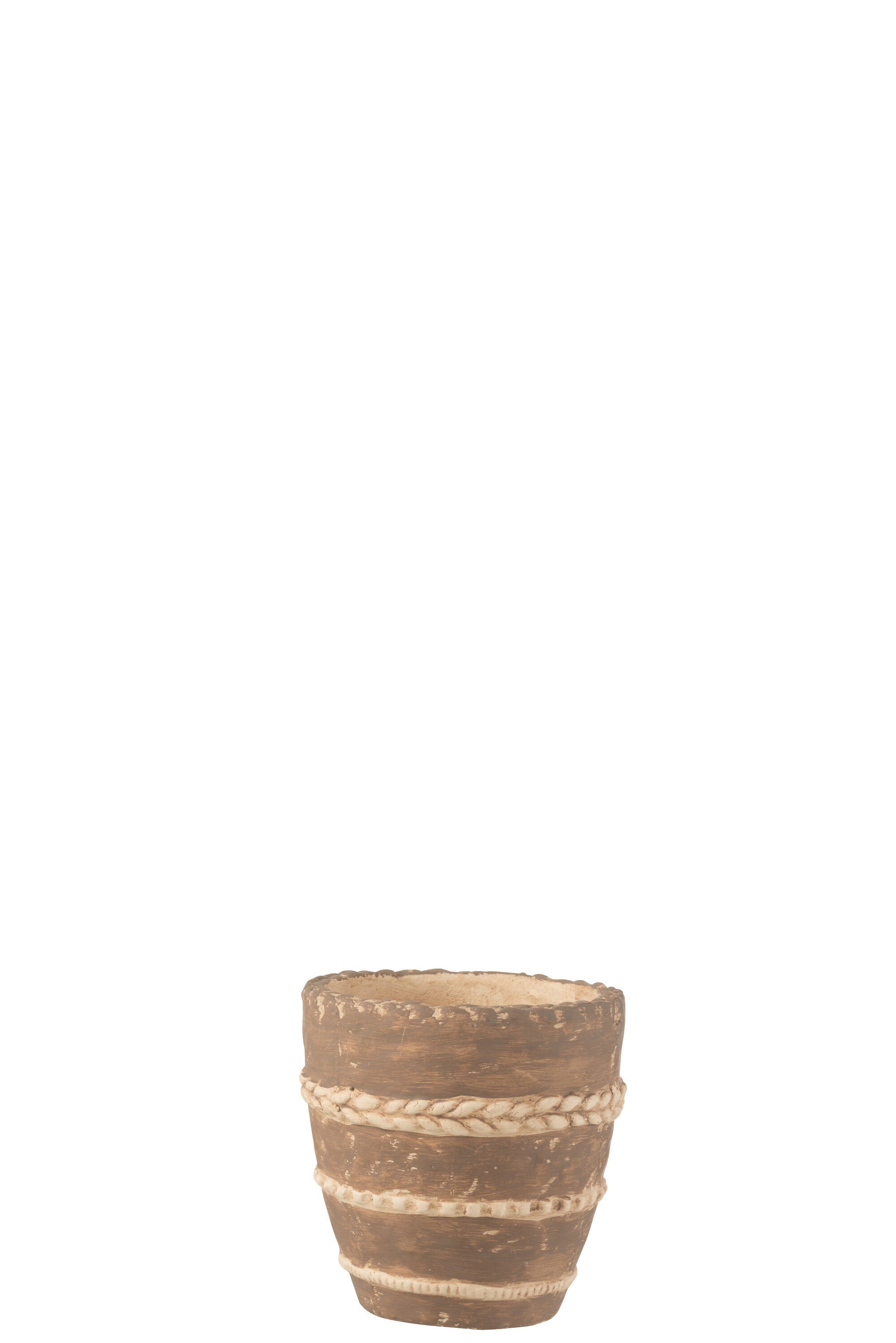 J-Line bloempot Gevlochten - cement - bruin - small - 2 stuks - Ø 13 cm