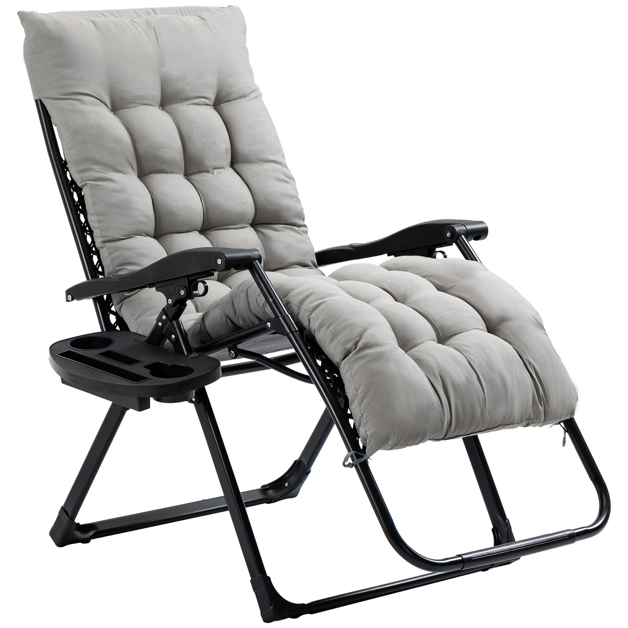 Portable Breathable Mesh Folding Lawn Chair with Adjustable Backrest, Outdoor Chairs with Padded Cushion & Side Tray