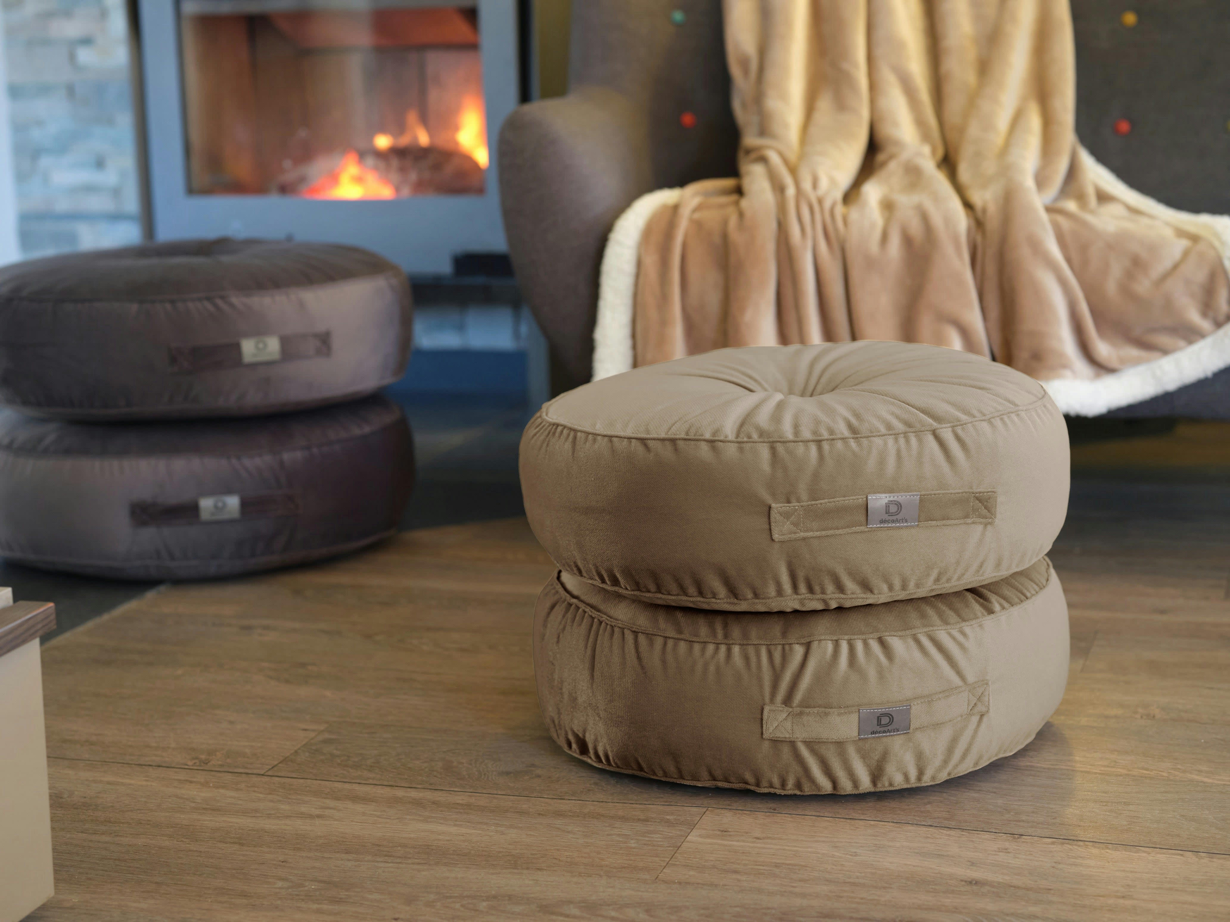 - Pouf en velours diamètre 50 lot de 2 - crème