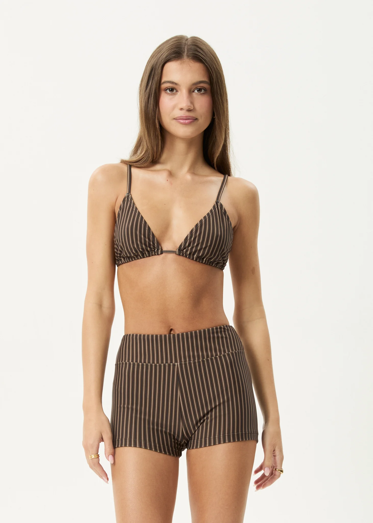 AFENDS Womens Cyrus - Bikini Top - Coffee Stripe