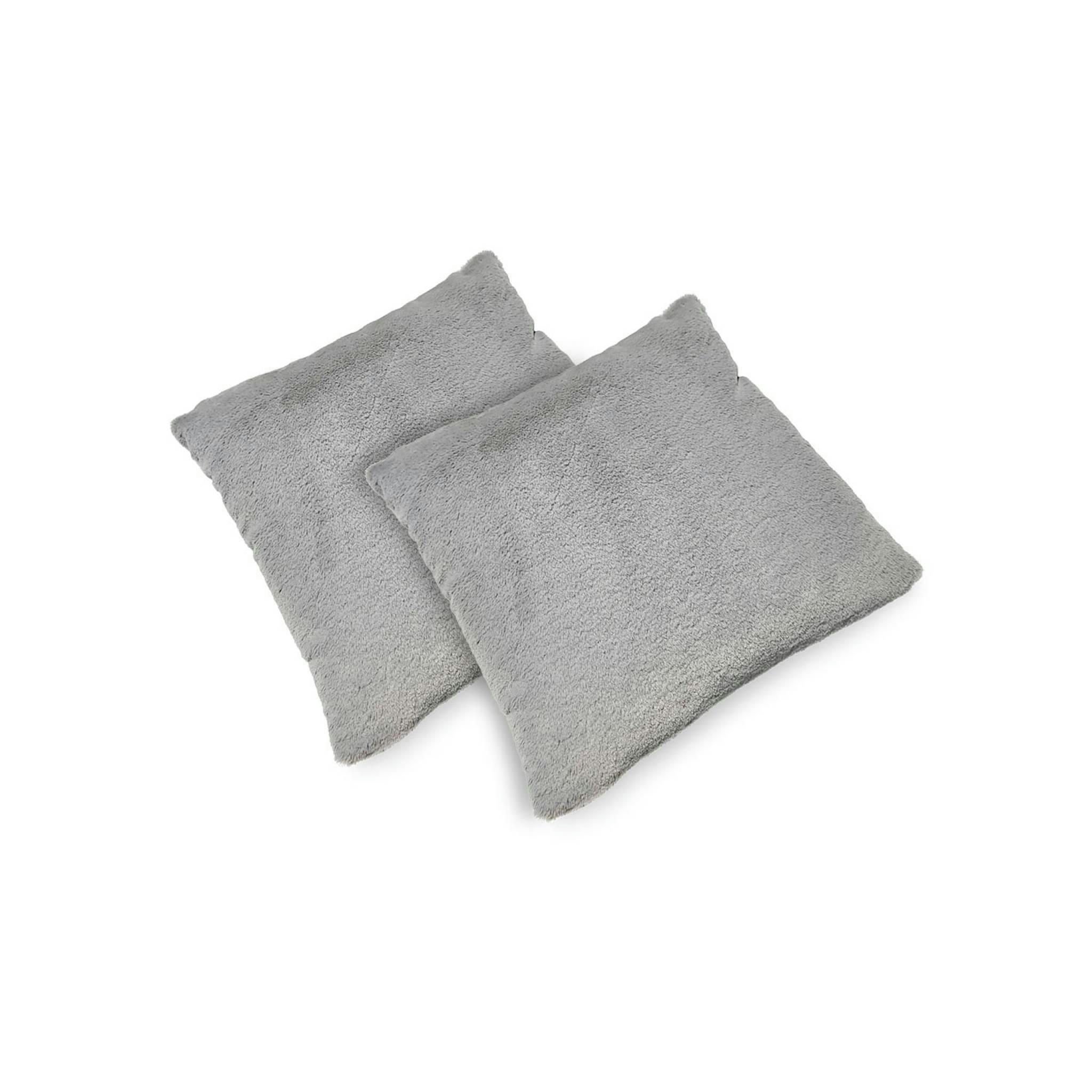 LAPONIE - Coussin gris clair garnis fausse fourrure 40x40cm (lot de 2)
