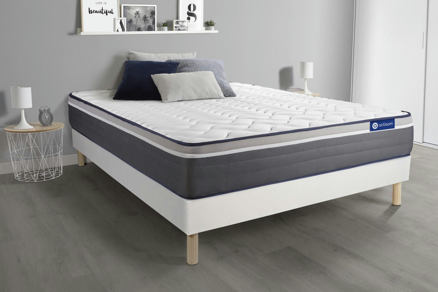 ACTIMEMO PLUS - Ensemble 160x200 cm sommier kit blanc