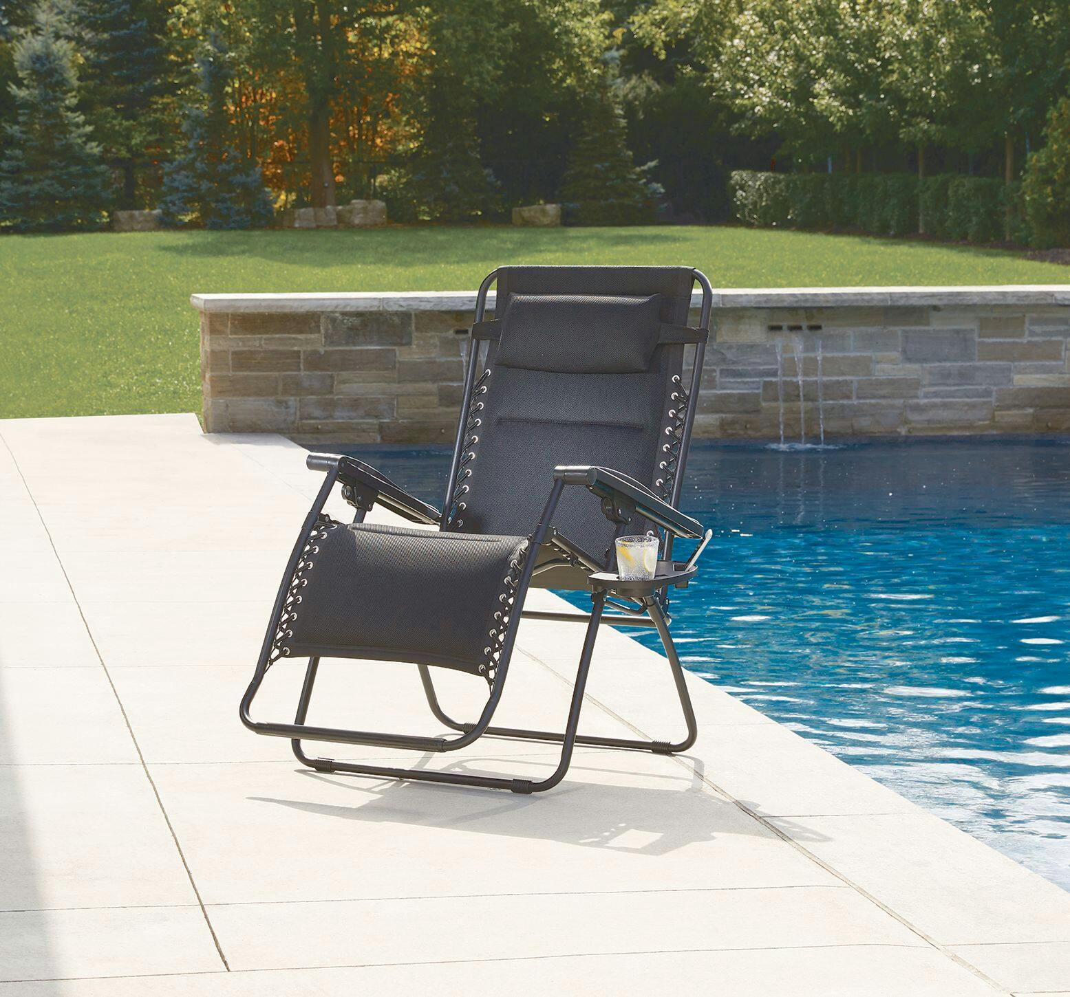 For Living Padded Mesh Zero Gravity Chair/Recliner, Black, XL