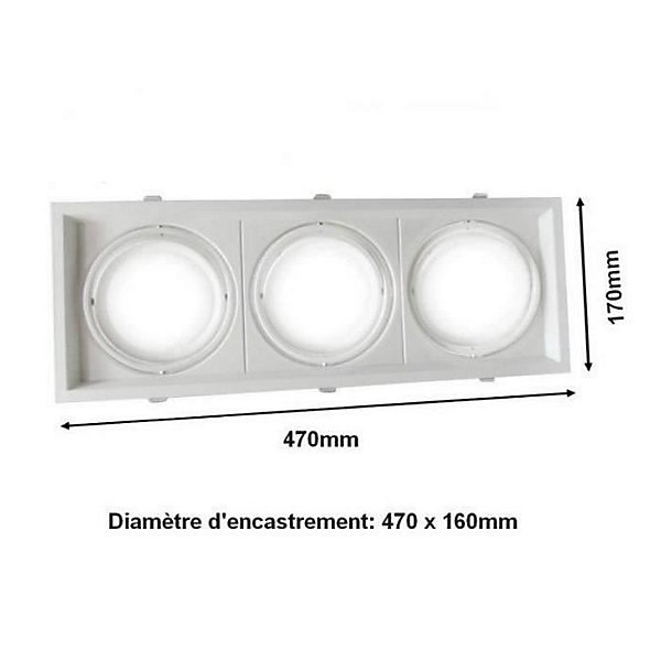 Kit Support Triple AR111 Encastrable Orientable avec 3 Ampoules LED 20W - Blanc Chaud 2300k - 3500k - SILUMEN