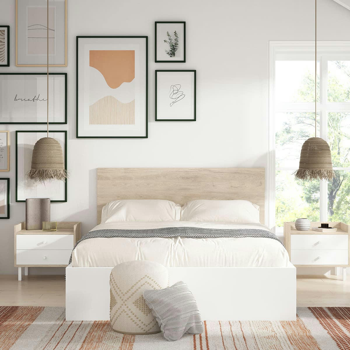 ARIZONA - Armoire 2 portes blanc et effet bois 182 cm