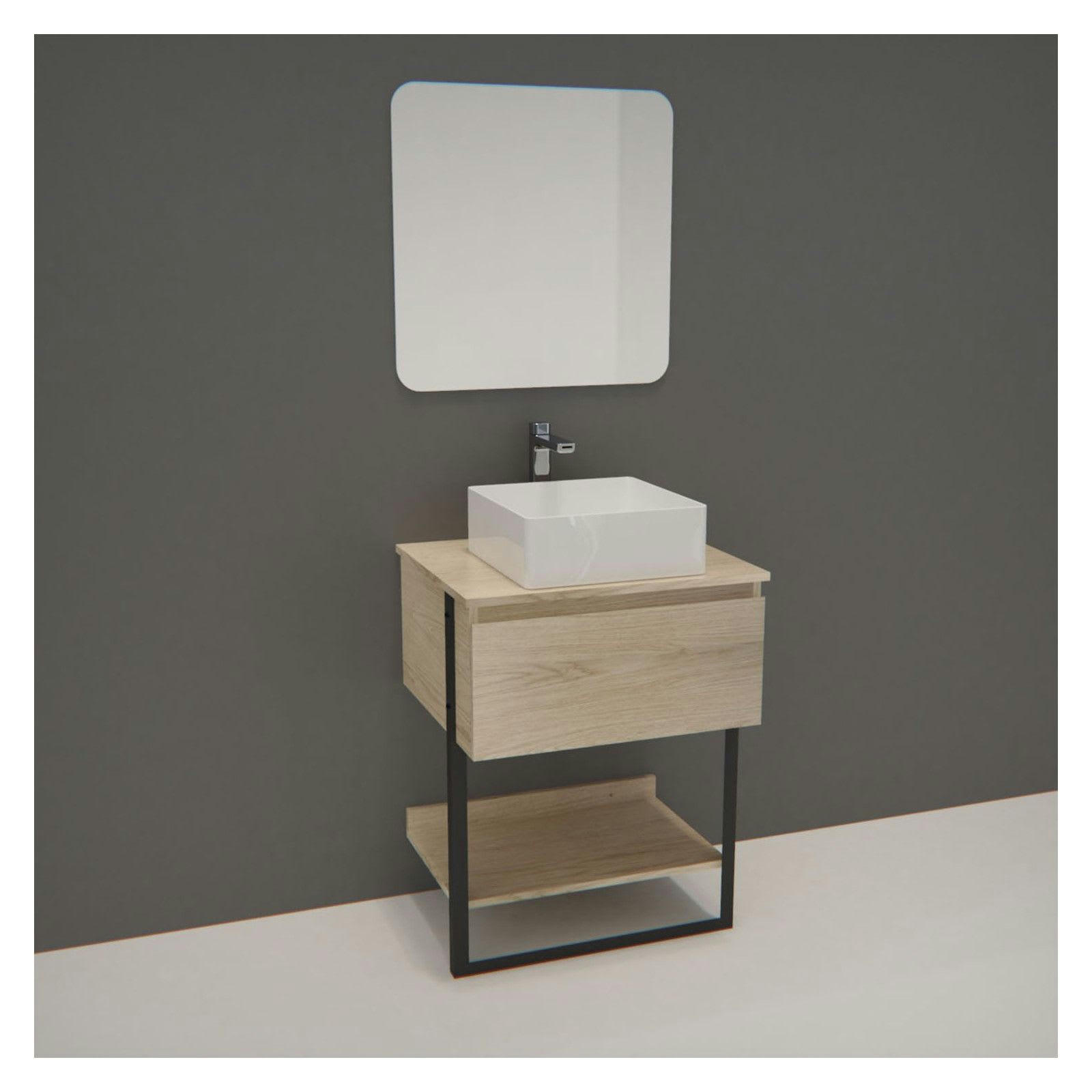 NINA - Meuble de Salle de bain Bois et Métal 60 cm  avec vasque et miroir