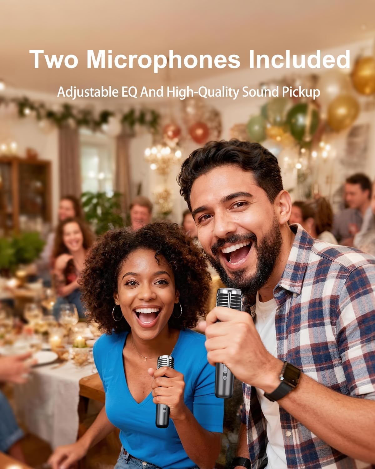 Karaoke Machine for Adults - with Lyrics Display and Screen  Professional Karaoke System  2 Wireless Mics  200W Peak Power  Free Karaoke App  Portable Karaoke Speaker for Home Party and Any Occasion