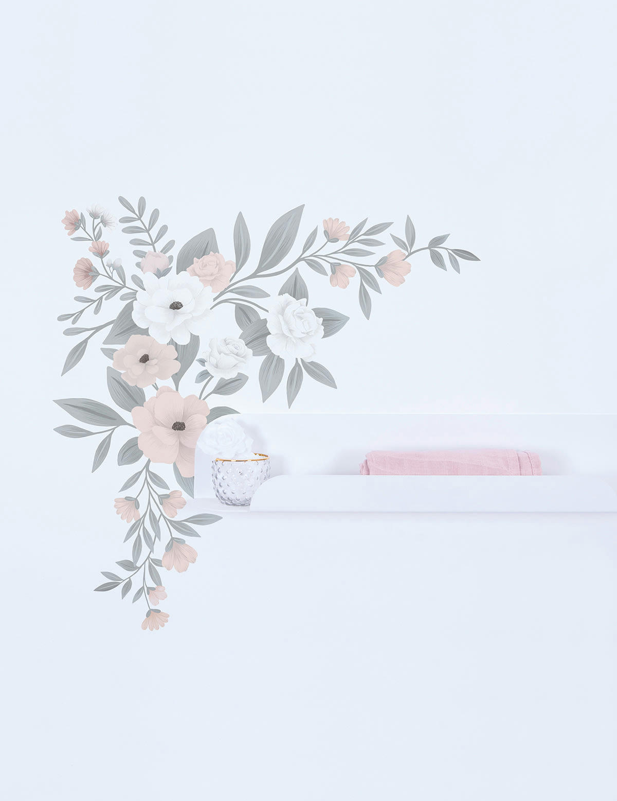 GRACE - Stickers décoration fleurs en Vinyle mat Bleu 64x90 cm